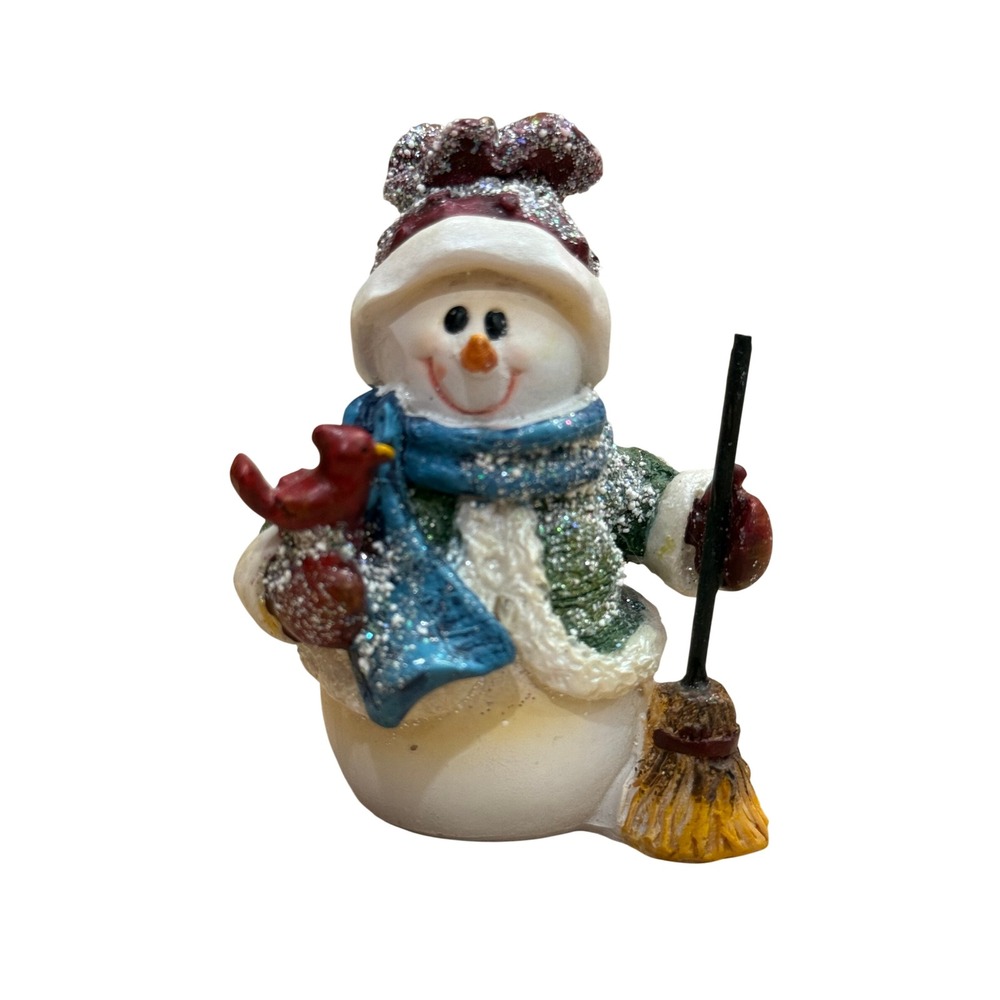 Unbranded Snowman Figurine Ornament 3" Glitter Resin Christmas Decor Cardinal